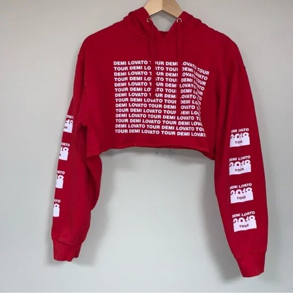 Demi Lovato Tour Red Cropped Hoodie Women's Small Top 2018 Sweatshirt - Picture 1 of 11